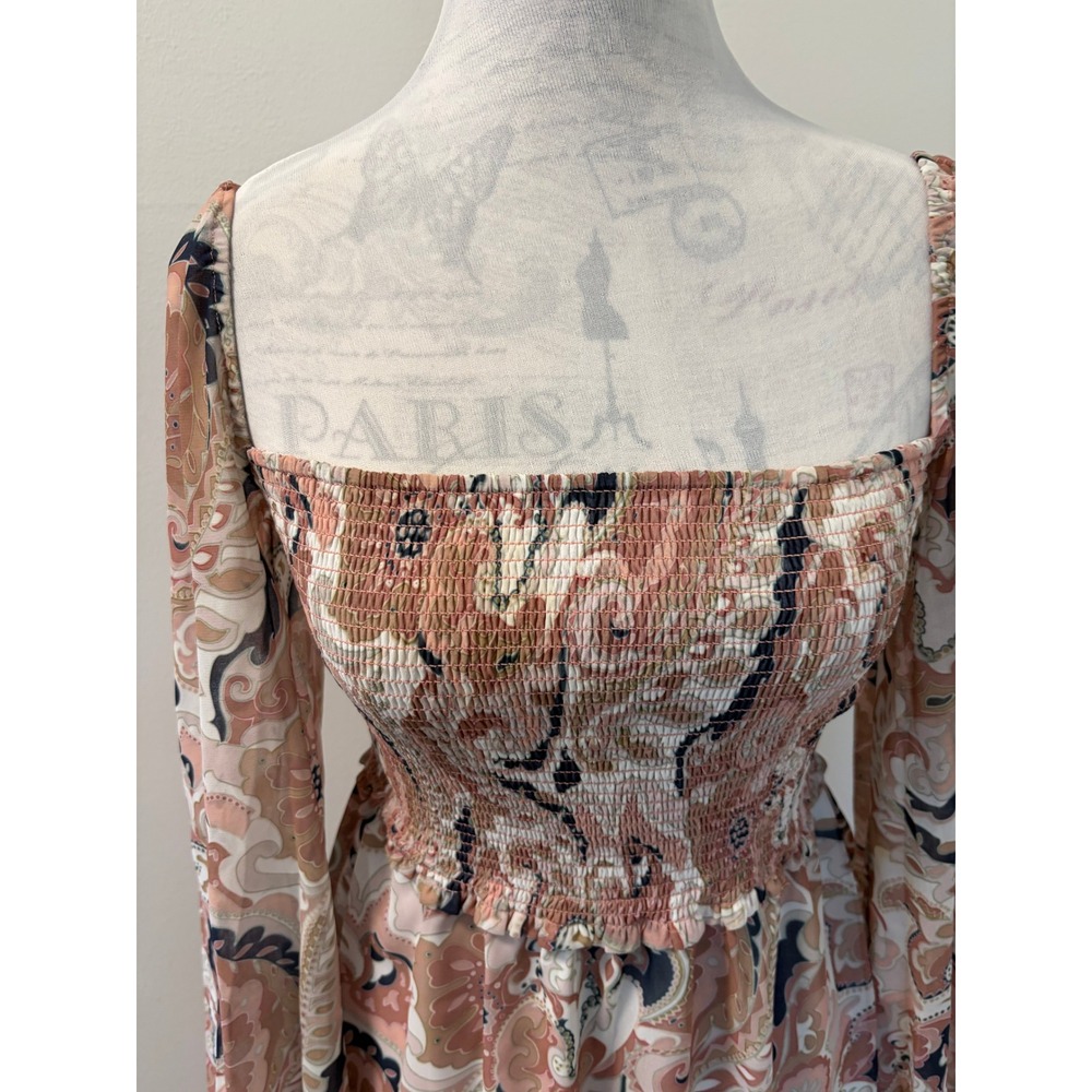 Wilfred Paisley Mini Dress Women Small Boho Cottagecore Smocked Ruffle 99830
